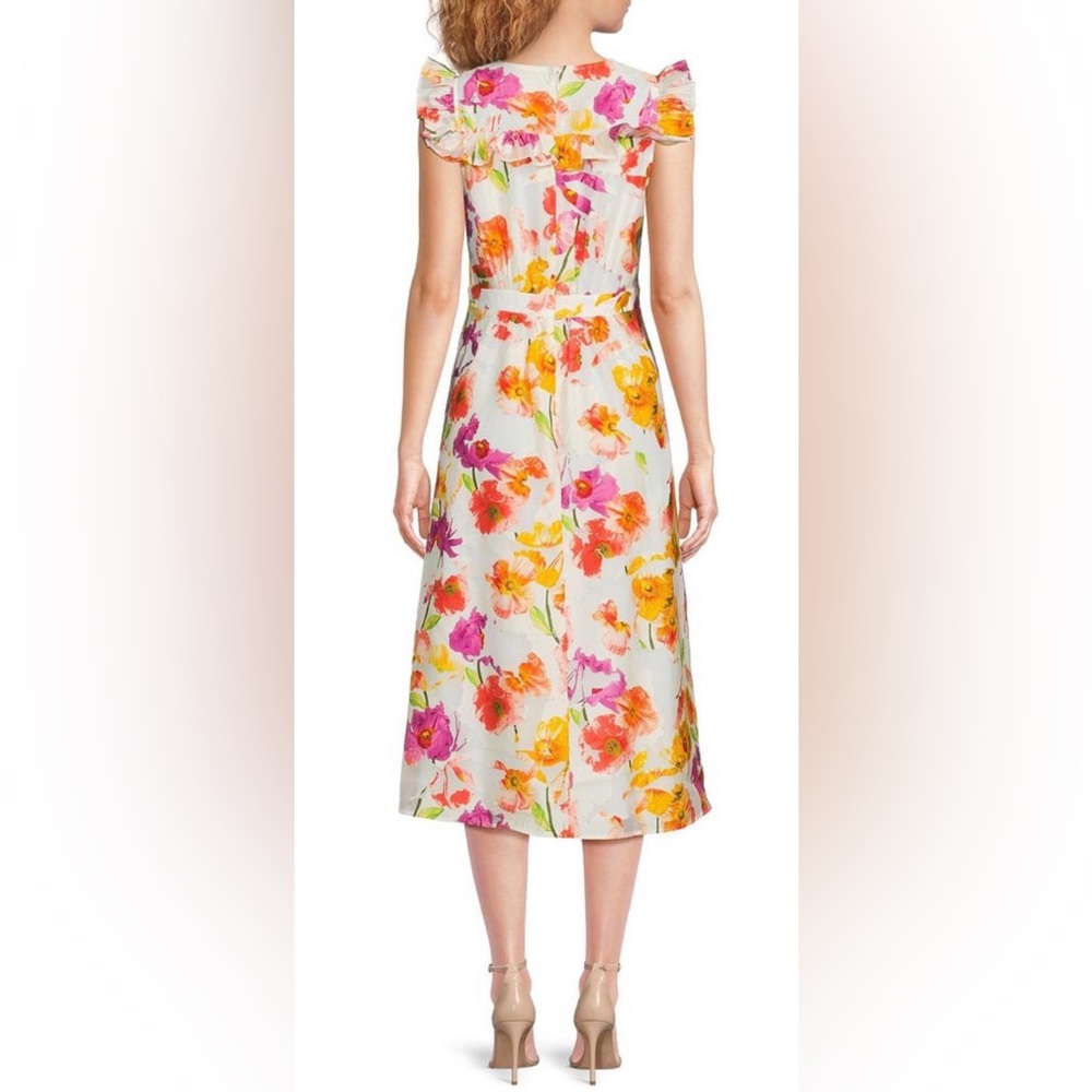 Karl Lagerfeld Paris Floral Flutter-Sleeve Midi-Dress - Picture 2 of 5